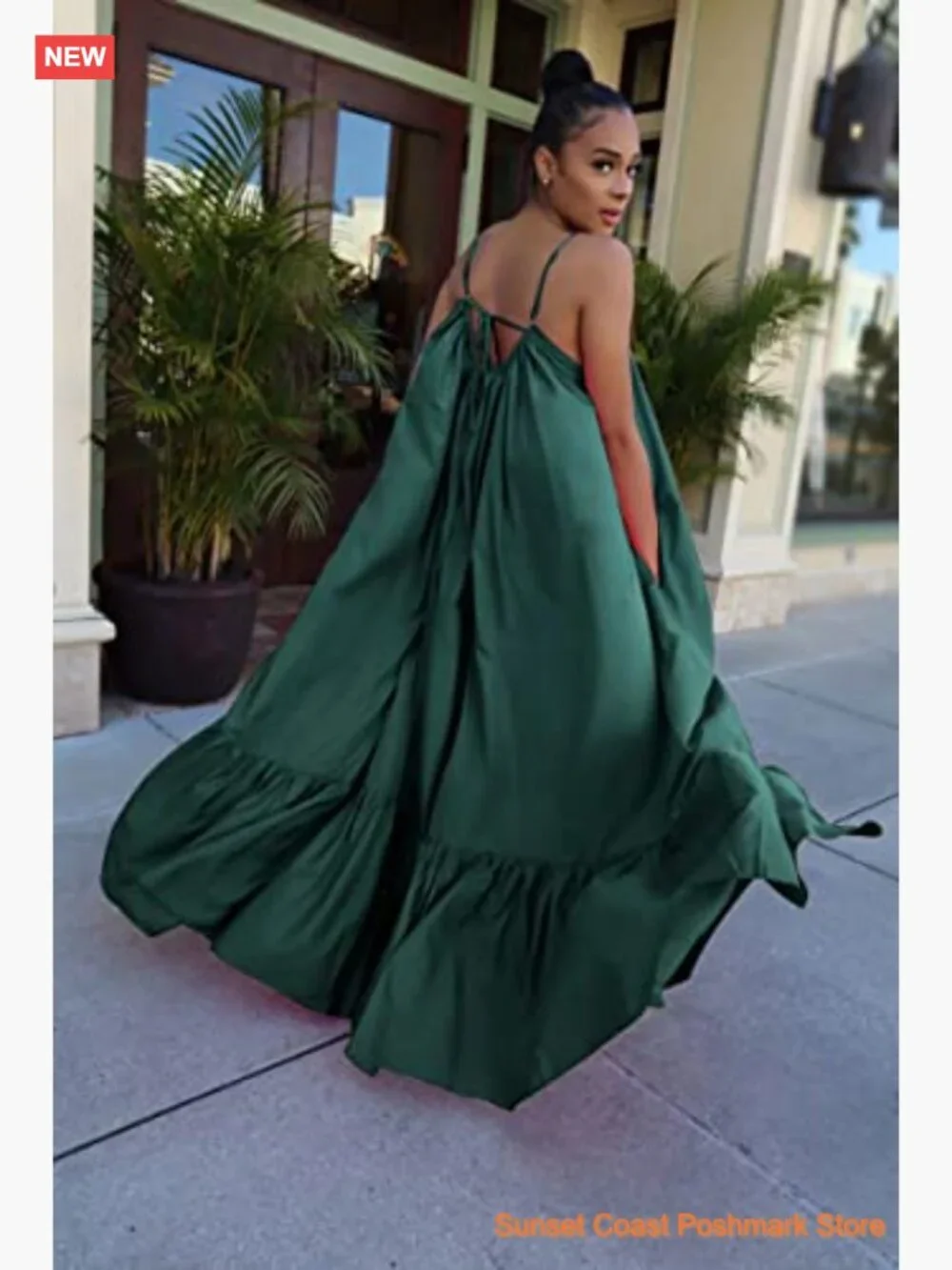 Sexy Spaghetti Strap Sleeveless Ruched Ruffle Hem Bandage Oversized Beach Loose - Picture 5 of 7